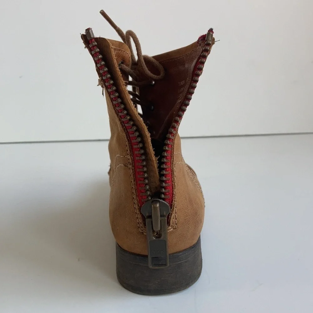 Steve Madden Tuundra lace up back zip camel ankle boot granny paddock boot